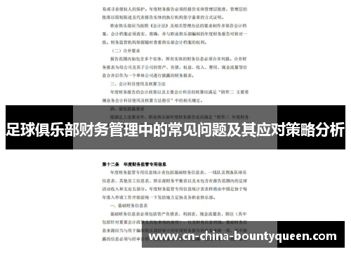 足球俱乐部财务管理中的常见问题及其应对策略分析